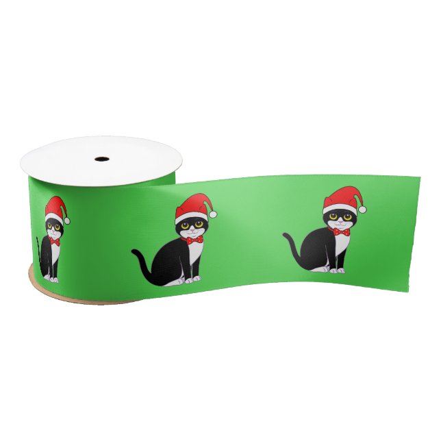 Tuxedo Cat in Bowtie: at Christmas 3" Satin Ribbon (Spool)