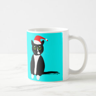 Tuxedo cat in Christmas hat mug