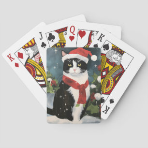 Tuxedo Cat in Snow Christmas Playing Cards