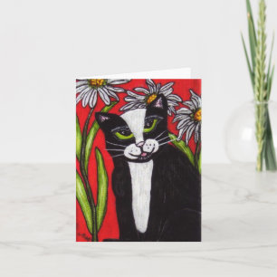 Tuxedo Cat in the Daisies Notecard