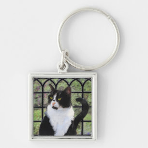 Tuxedo Cat in Window Keychain