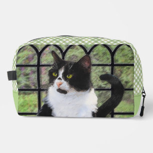 Tuxedo Cat in Window Painting Cute Original Art Dopp Kit