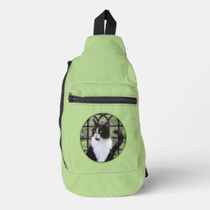 Tuxedo Cat in Window Painting Cute Original Art Sling Bag