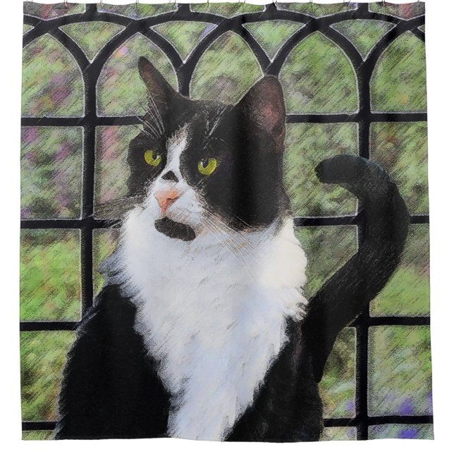 Tuxedo Cat in Window Painting Original Animal Art (Front)