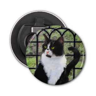Tuxedo Cat in Window Painting Original Animal Art Bottle Opener