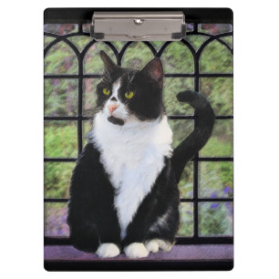 Tuxedo Cat in Window Painting Original Animal Art Clipboard