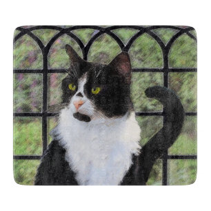 Tuxedo Cat in Window Painting Original Animal Art Cutting Board