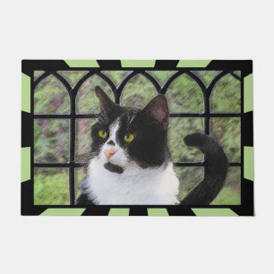Tuxedo Cat in Window Painting Original Animal Art Doormat