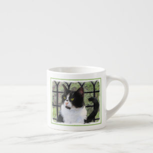 Tuxedo Cat in Window Painting Original Animal Art Espresso Cup