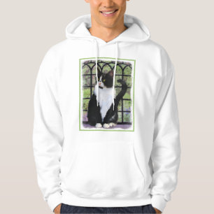 Tuxedo Cat in Window Painting Original Animal Art Hoodie