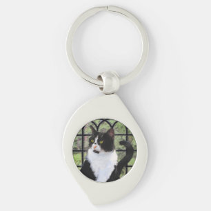 Tuxedo Cat in Window Painting Original Animal Art Keychain