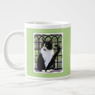 Tuxedo Cat in Window Painting Original Animal Art Large Coffee Mug