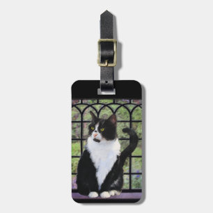 Tuxedo Cat in Window Painting Original Animal Art Luggage Tag
