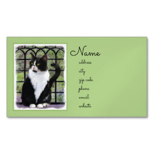 Tuxedo Cat in Window Painting Original Animal Art Magnetic Business Card