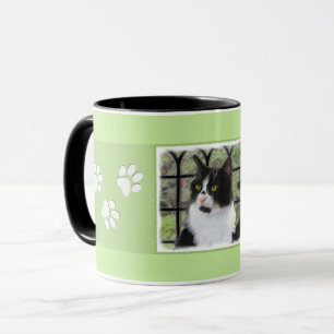 Tuxedo Cat in Window Painting Original Animal Art Mug