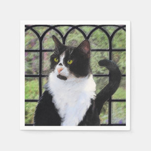 Tuxedo Cat in Window Painting Original Animal Art Napkin