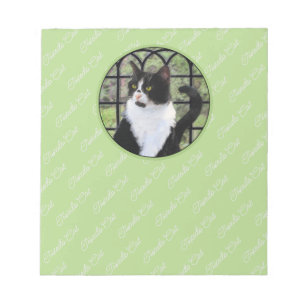 Tuxedo Cat in Window Painting Original Animal Art Notepad