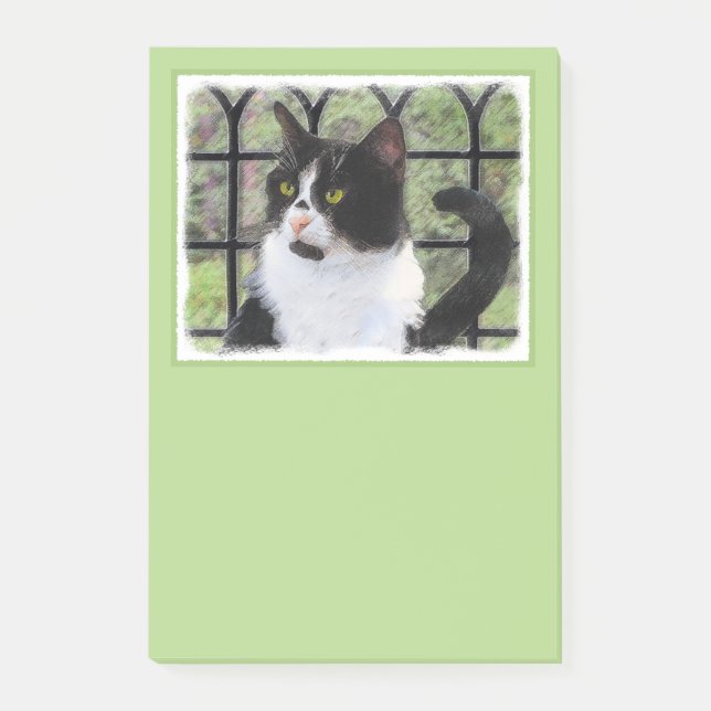 Tuxedo Cat in Window Painting Original Animal Art Post-it Notes (Front)