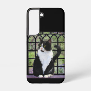 Tuxedo Cat in Window Painting Original Animal Art Samsung Galaxy Case