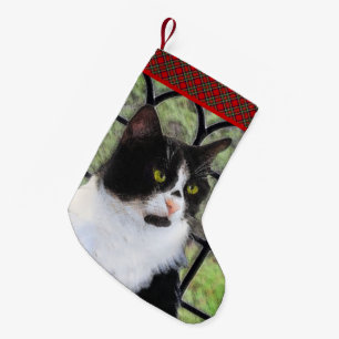 Tuxedo Cat in Window Painting Original Animal Art Small Christmas Stocking