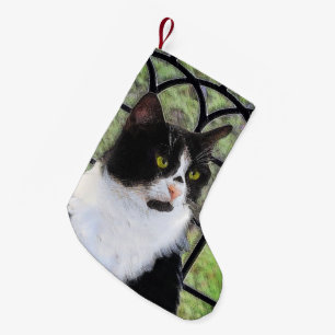 Tuxedo Cat in Window Painting Original Animal Art Small Christmas Stocking