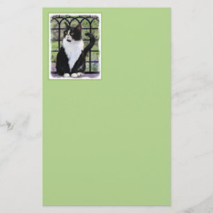 Tuxedo Cat in Window Painting Original Animal Art Stationery