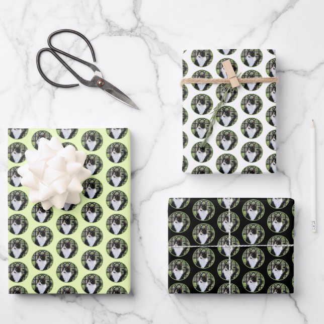 Tuxedo Cat in Window Painting Original Animal Art Wrapping Paper Sheet (Front)