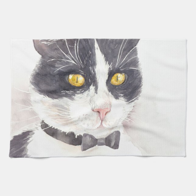 Tuxedo cat kitchen towel (Horizontal)