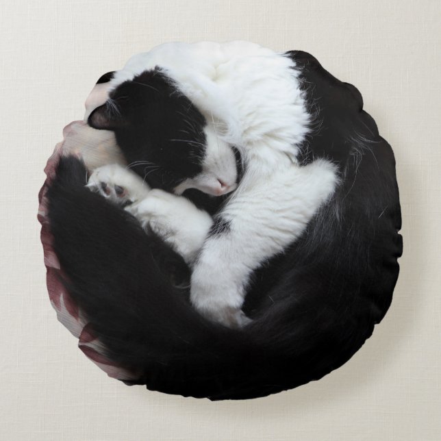 Tuxedo Cat Kitty Cats Black and White Caturday     Round Pillow (Front)