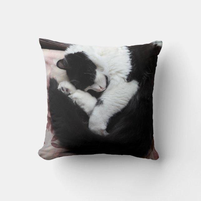 Tuxedo Cat Kitty Cats Black and White Caturday     Throw Pillow (Front)