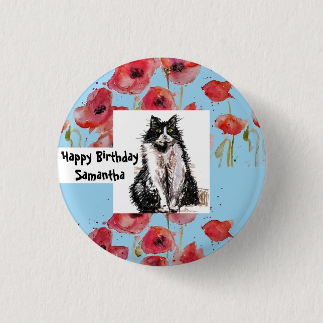 Tuxedo Cat Love You Black and White Cats Girls 1 Inch Round Button (Front)