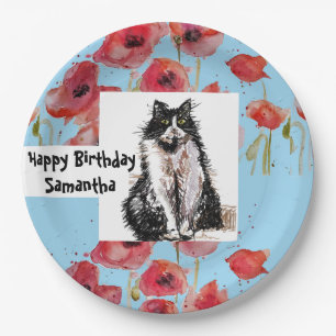 Tuxedo Cat Love You Black and White Cats Girls Paper Plate