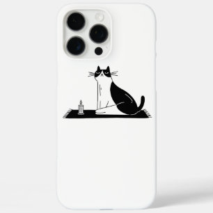 Tuxedo Cat Meditating On Mat With Candle Light iPhone 16 Pro Max Case