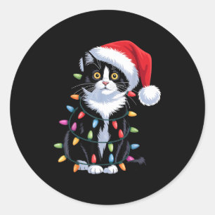 Tuxedo Cat Meow Santa Tuxie Christmas Tree  Classic Round Sticker