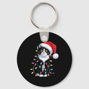 Tuxedo Cat Meow Santa Tuxie Christmas Tree Keychain