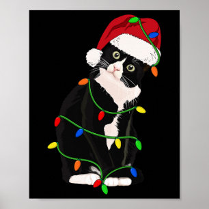 Tuxedo Cat Meow Santa Tuxie Christmas Tree Lights  Poster
