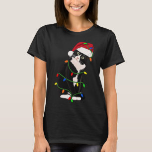 Tuxedo Cat Meow Santa Tuxie Christmas Tree Lights T-Shirt