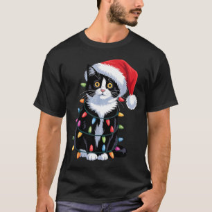 Tuxedo Cat Meow Santa Tuxie Christmas Tree T-Shirt