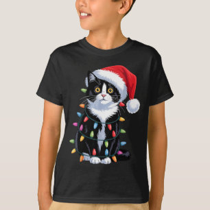Tuxedo Cat Meow Santa Tuxie Christmas Tree  T-Shirt