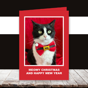 Tuxedo Cat Meowy Christmas Card