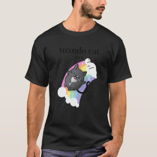Tuxedo Cat Mom  Cute Black Cat with Cheerful Rainb T-Shirt
