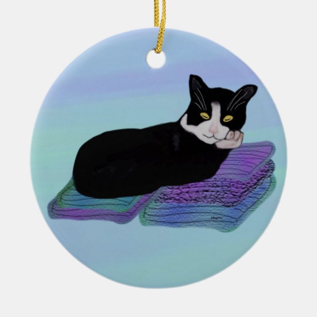 Tuxedo Cat Nap Ornament (Front)