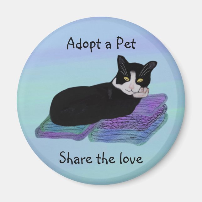 Tuxedo Cat Nap Pet Adoption Magnets (Front)