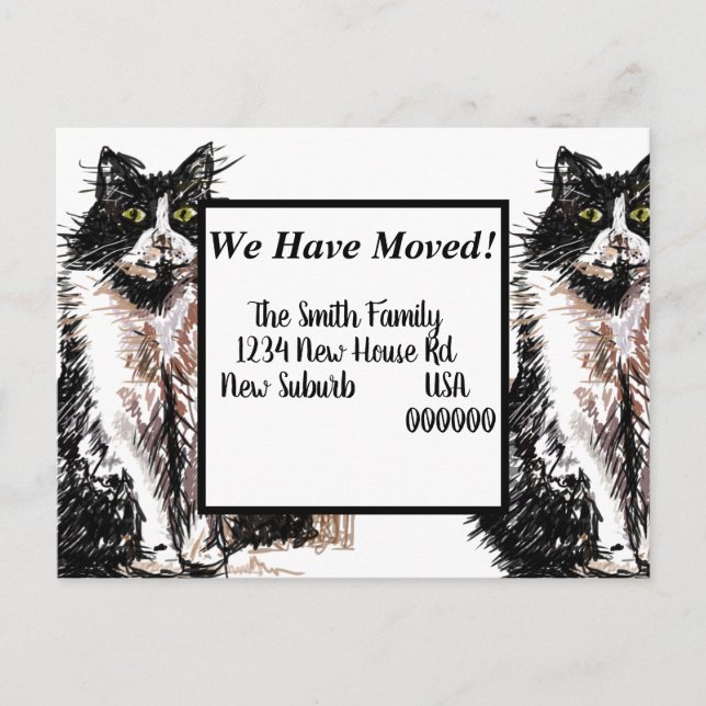 Tuxedo Cat New Address Postcard, We Are Moving  Postcard (Front)