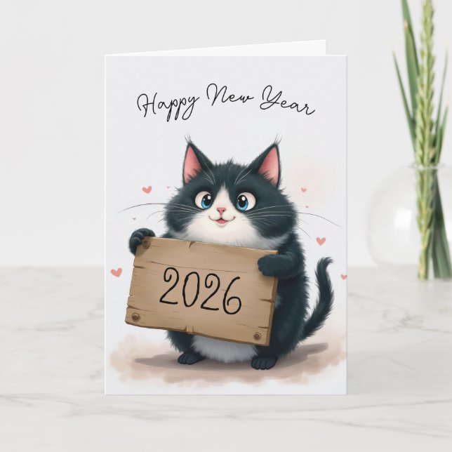 Tuxedo Cat New Year 2026 Holiday Card (Front)