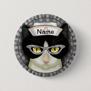 Tuxedo cat nurse  2 inch round button