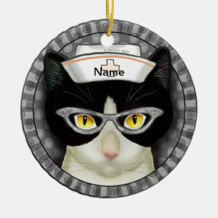 Tuxedo cat nurse  ceramic ornament