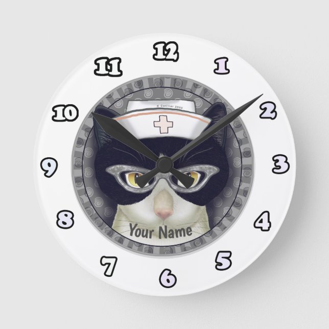 Tuxedo Cat  Nurse  clock (Front)