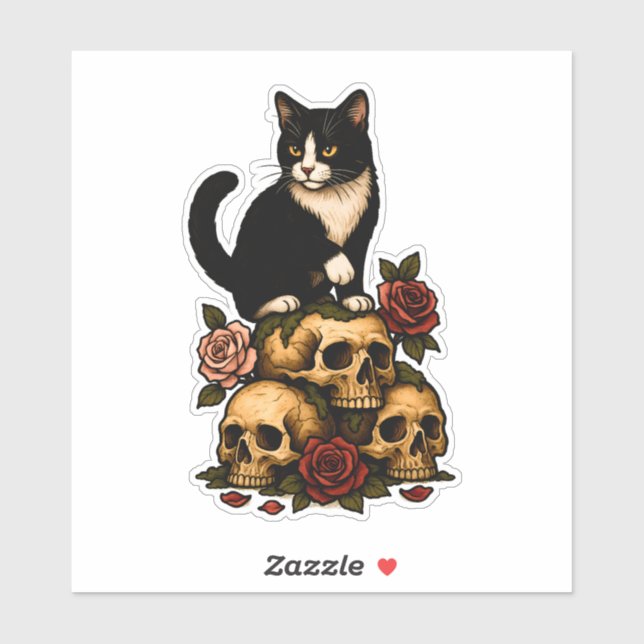 Tuxedo Cat of the Crypt – Roses and Skulls (Sheet)
