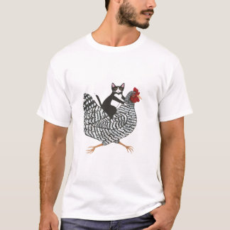 .Tuxedo Cat on a Chicken T-Shirt
